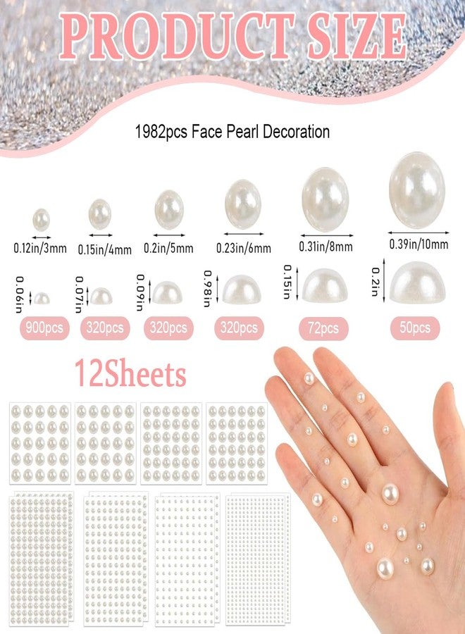 MAYCREATE® 1980pcs Pearl Stickers for Art and Craft Self-Adhesive Faux Pearls Sticker Gems for Hair, Face, Eye, Nail, Makeup, DIY Crafts - Assorted Sizes, White - Image 2